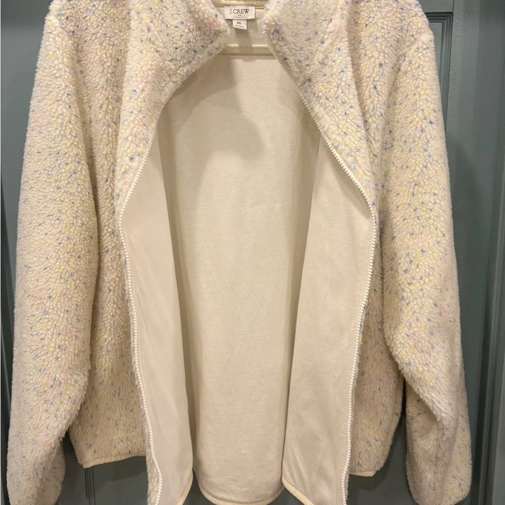 J. Crew Womens Confetti Flecked Cozy Sherpa Zip Jacket Coat XL B#1